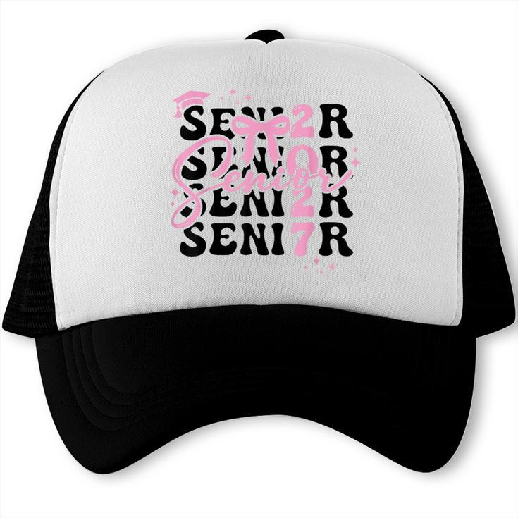 Senior 2027 Class Of 2027 Coquette Pink Bow Graduation 2027 Trucker Cap