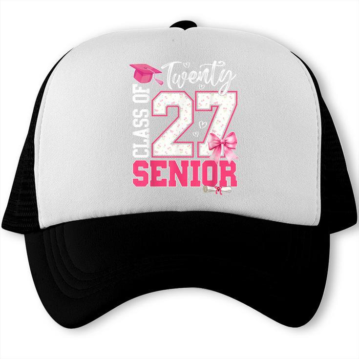 Senior 2027 Class Of 2027 Pink Coquette Bow Graduation Girl Trucker Cap