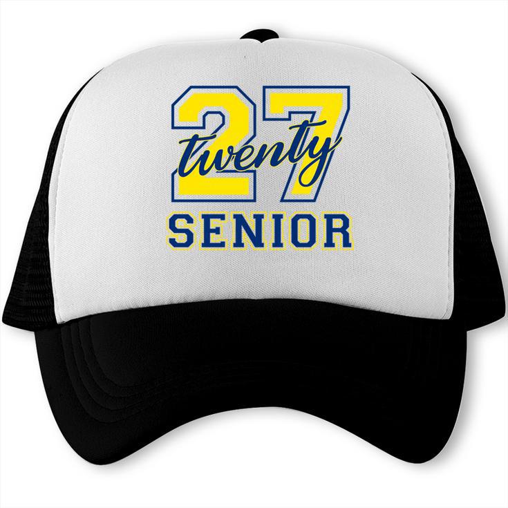 Senior Class Of 2027 Graduation Yellow And Blue On The Back Premium Tri-Blend Trucker Cap