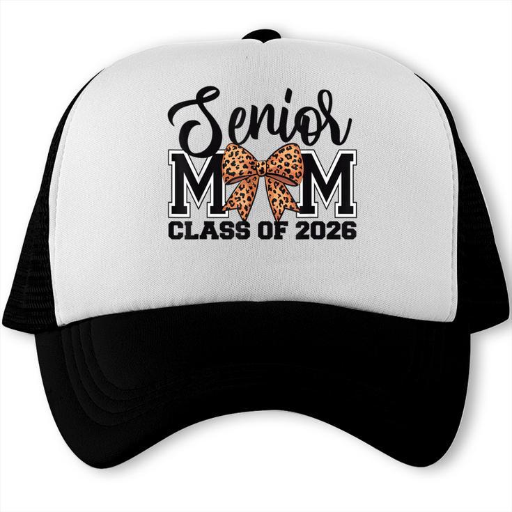 Senior Mom Class Of 2026 Graduation Leopard Coquette Bow Trucker Cap