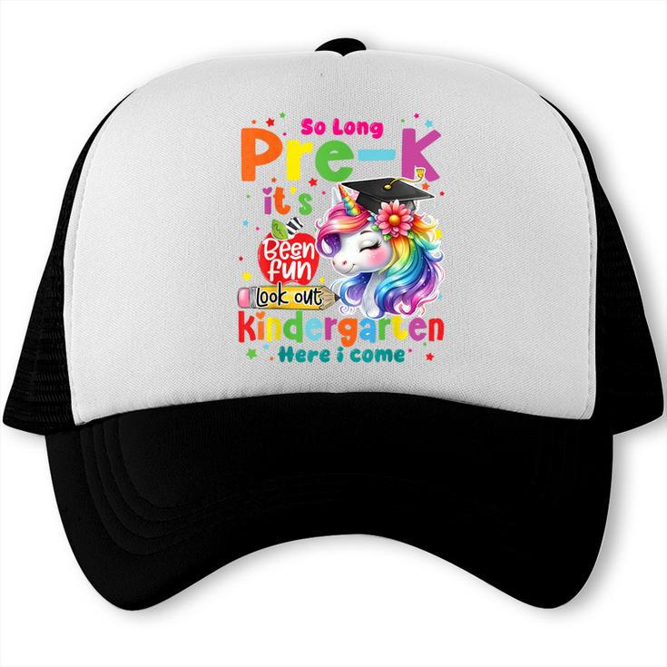 So Long Prek Pre-K Graduation Graduate Unicorn Kids Girls Trucker Cap