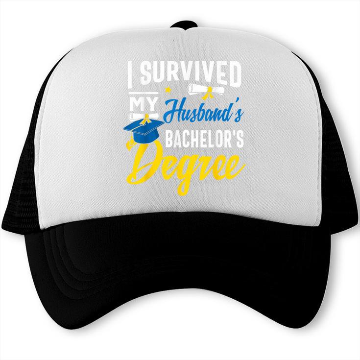 i Survived My Husbands Bachelors Degree Graduation Gifts Trucker Cap