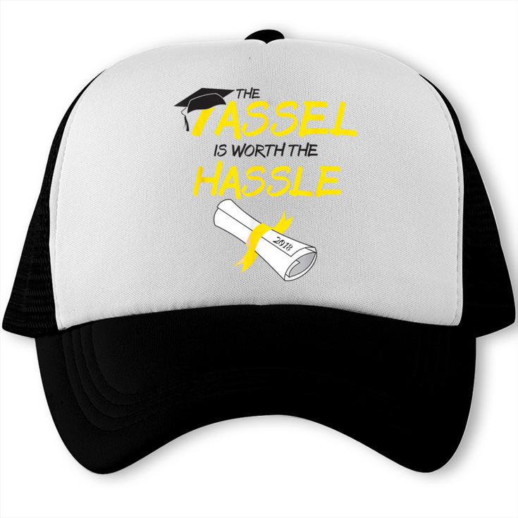 Tassel Worth The Hassle 2018 Graduation Quote Ylw Trucker Cap