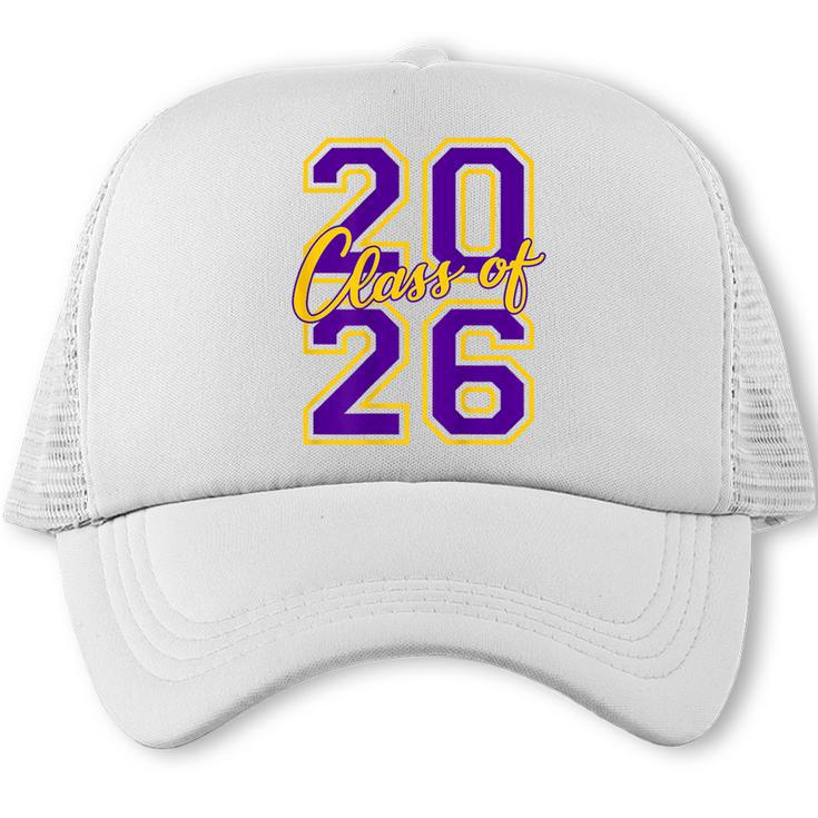 Class Of 2026 Graduation Varsity Purple Yellow On The Back Trucker Cap