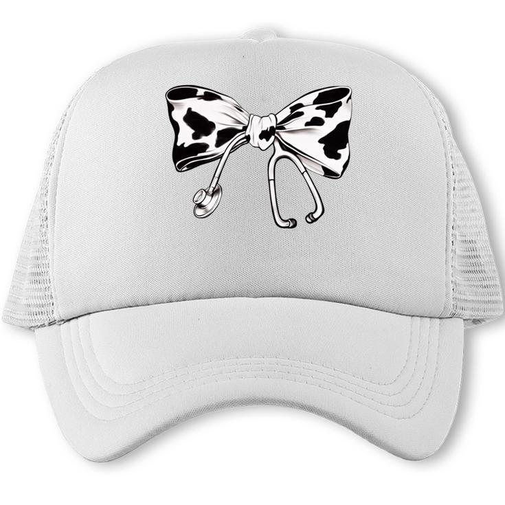 Cow Print Bow And Stethoscope Nurse RN Graduation Coquette Trucker Cap