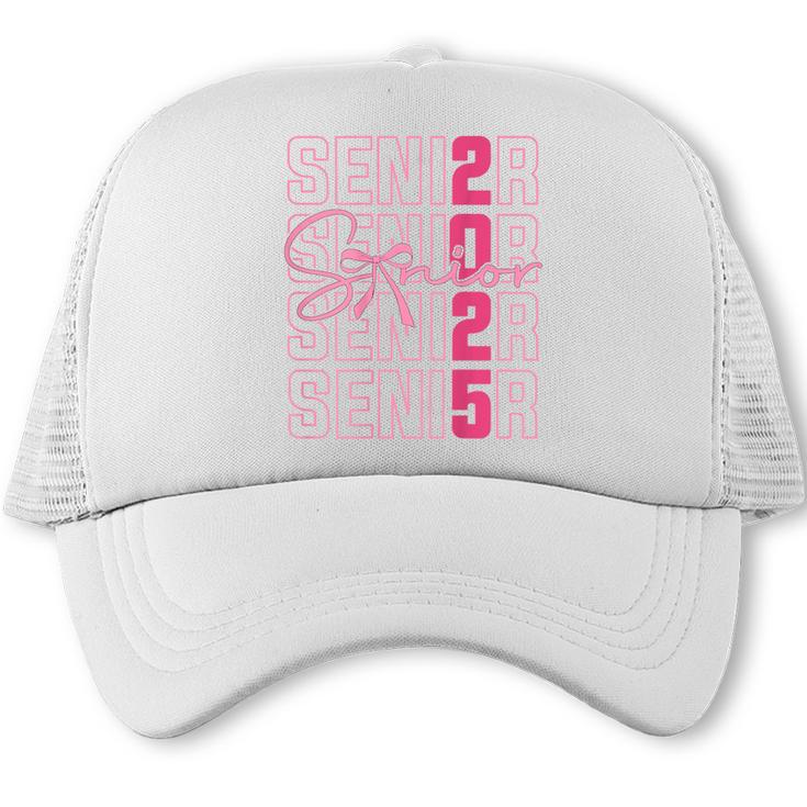 Cute Girls Women Class 2025 Graduation Senior Coquette Bow Trucker Cap