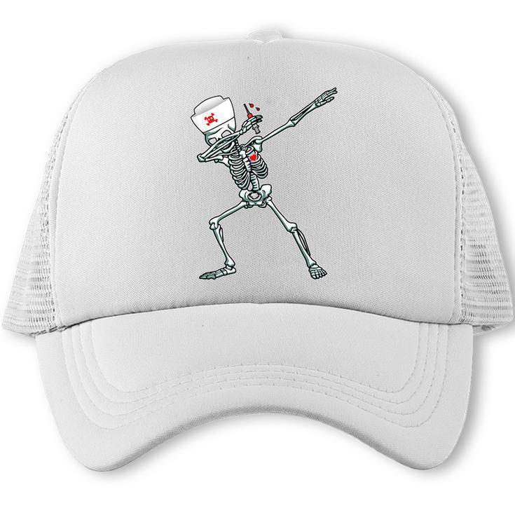 Dabbing Skeleton Nurse  Halloween Graduation Trucker Cap