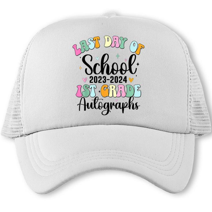 Last Day Autographs 1st Grade Graduation Boys Girls Groovy Trucker Cap