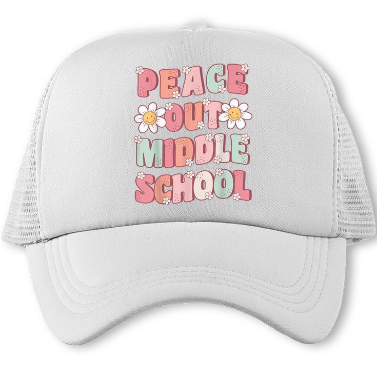 Peace Out Middle School Graduation Groovy Last Day Of School Trucker Cap