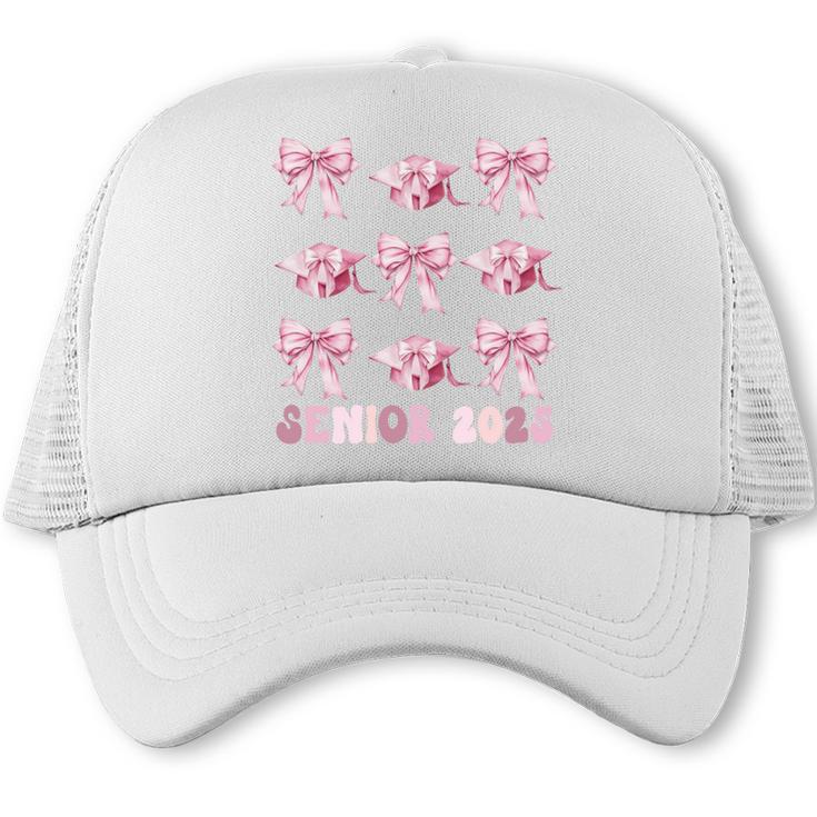 Senior 2025 Coquette Pink Bow Class Of 2025 Graduation Girls Trucker Cap