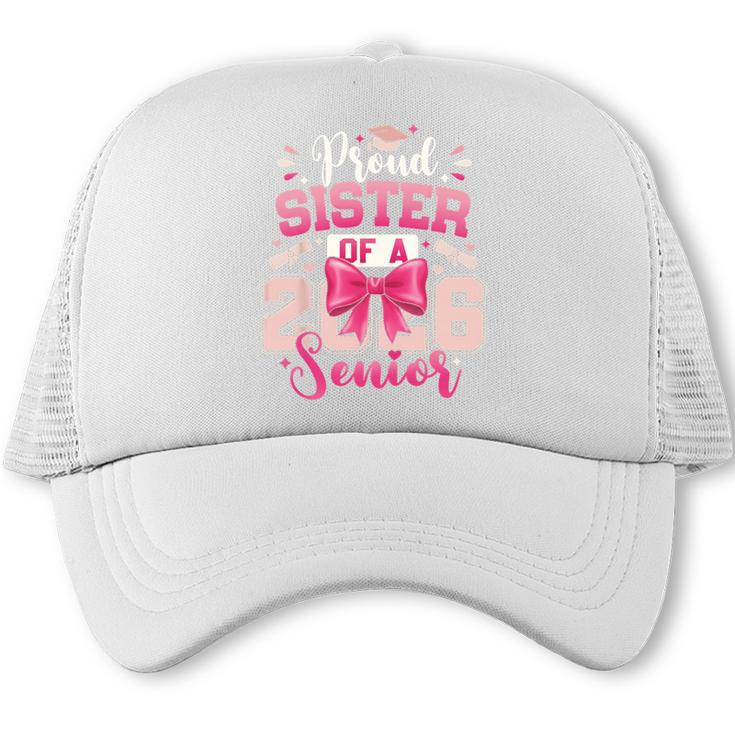 Senior 2026 Class Of 26 Coquette Pink Bow Graduation Sister Trucker Cap