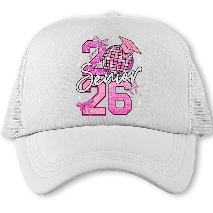 Senior 2026 Graduation Girls Coquette Pink Bow Class Of 2026 Premium Trucker Cap