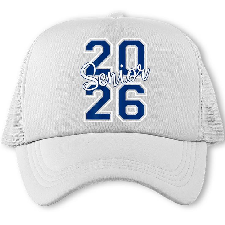Senior 2026 Graduation Varsity Navy Blue On The Back Trucker Cap