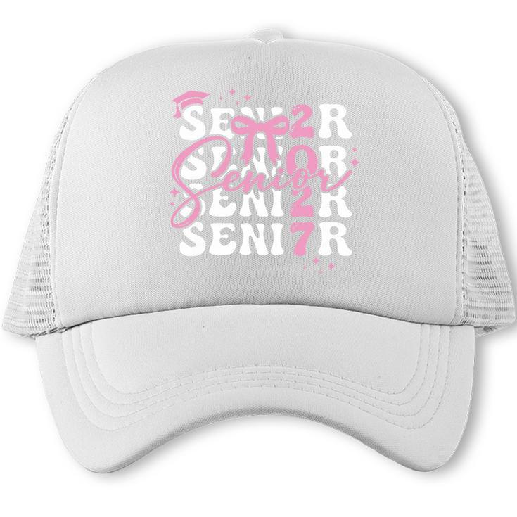 Senior 2027 Class Of 2027 Coquette Pink Bow Graduation 2027 Premium Tri-Blend Trucker Cap
