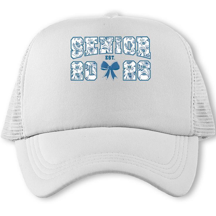 Senior 26 Graduation Class Of 2026 Bow Blue Toile Floral Trucker Cap