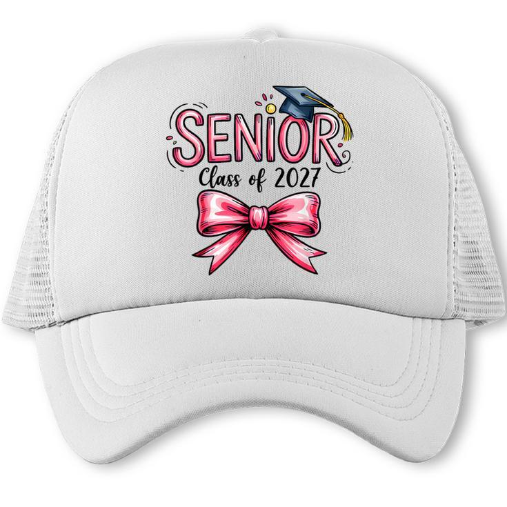 Senior Class Of 2027 Coquette Pink Bow Graduation 2027 Girls Trucker Cap