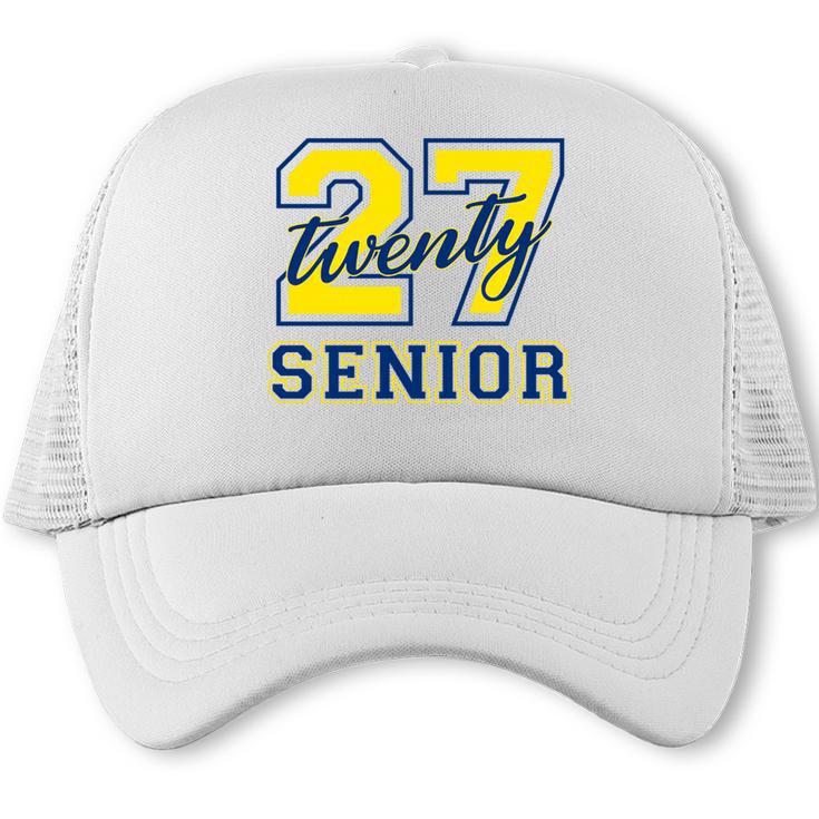 Senior Class Of 2027 Graduation Yellow And Blue On The Back Premium Tri-Blend Trucker Cap