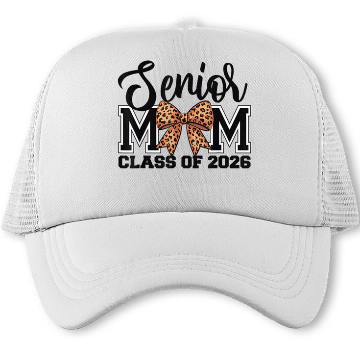 Senior Mom Class Of 2026 Graduation Leopard Coquette Bow Trucker Cap