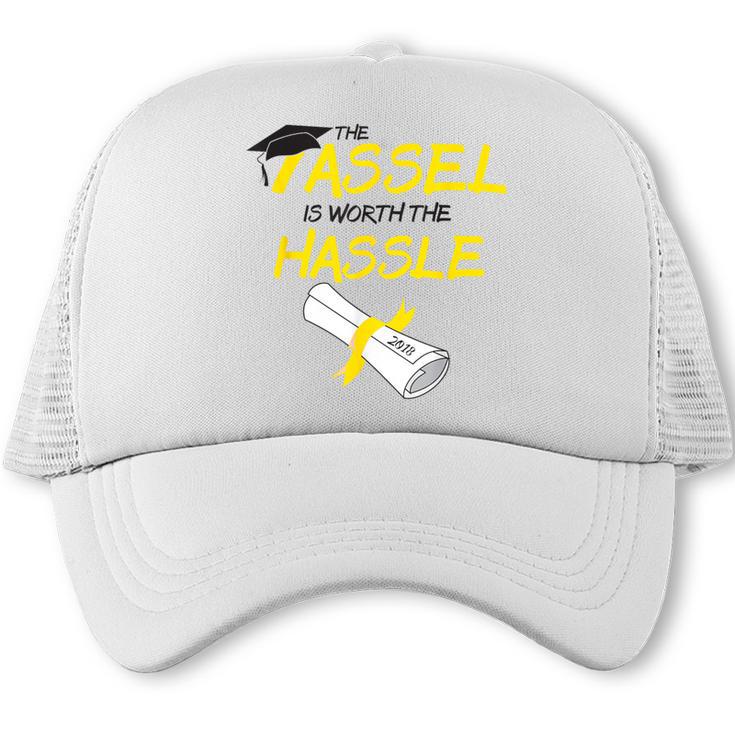 Tassel Worth The Hassle 2018 Graduation Quote Ylw Trucker Cap