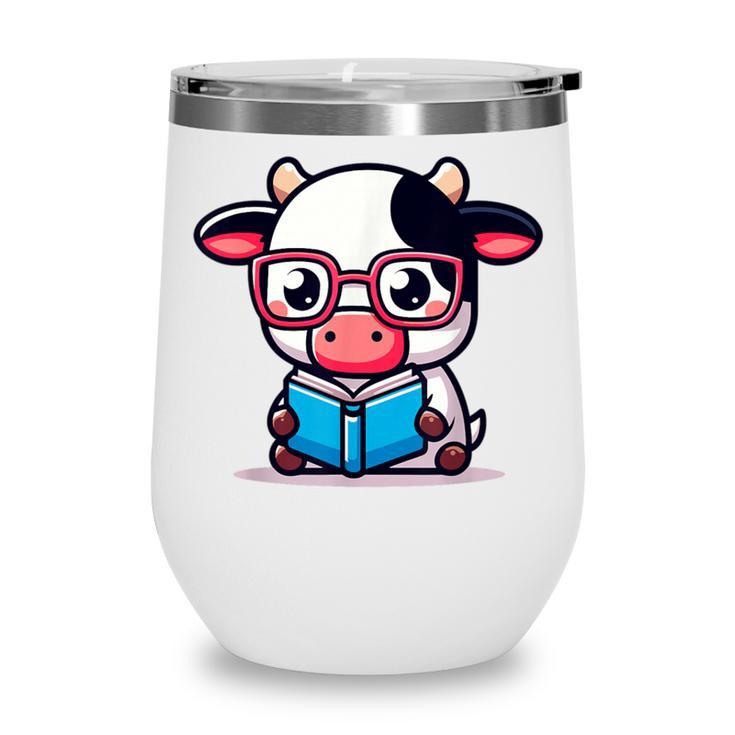 Adorable Book Lover Cow With Reading Glasses Cute Wine Tumbler