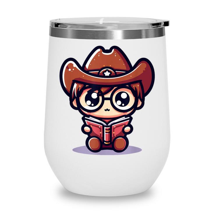 Adorable Book Lover Cowboy With Reading Glasses Cute Wine Tumbler