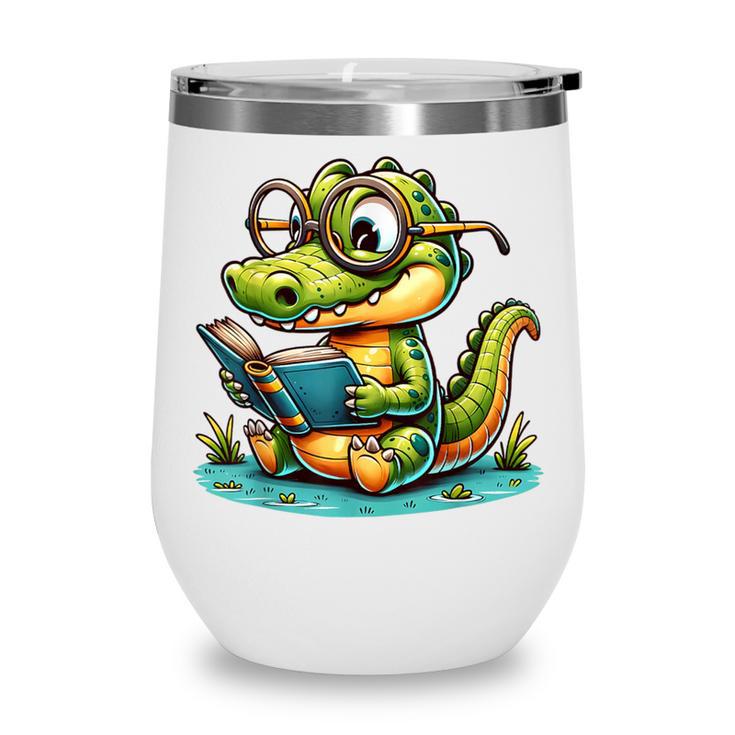 Alligator Reading a Book Animal Wine Tumbler