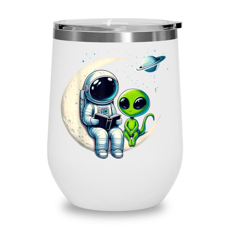 Astronaut Reading Book To Alien Shirt Moon Space Lover Kids Wine Tumbler