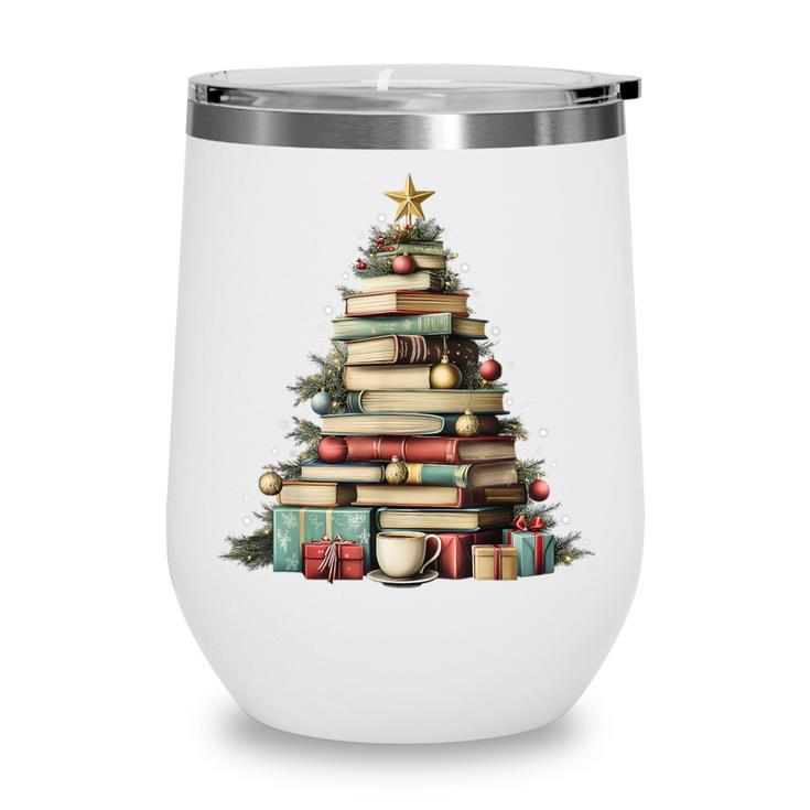 Book Christmas Tree Books Lovers Xmas Teacher Men Women Kids Wine Tumbler