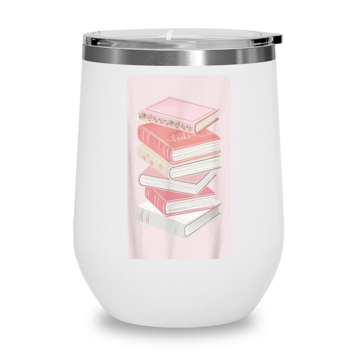 Books Flowers Art Flower Stack Pastel Feminine Wine Tumbler