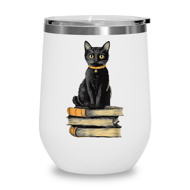 Cat Sitting On Books Wine Tumbler
