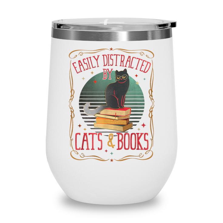Cats And Books Lover Reading Literary Feline Humor Wine Tumbler