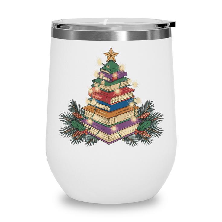 Christmas Book Reading Reader Xmas Bibliophile -Adult Christmas Tree Book Modern Wine Tumbler