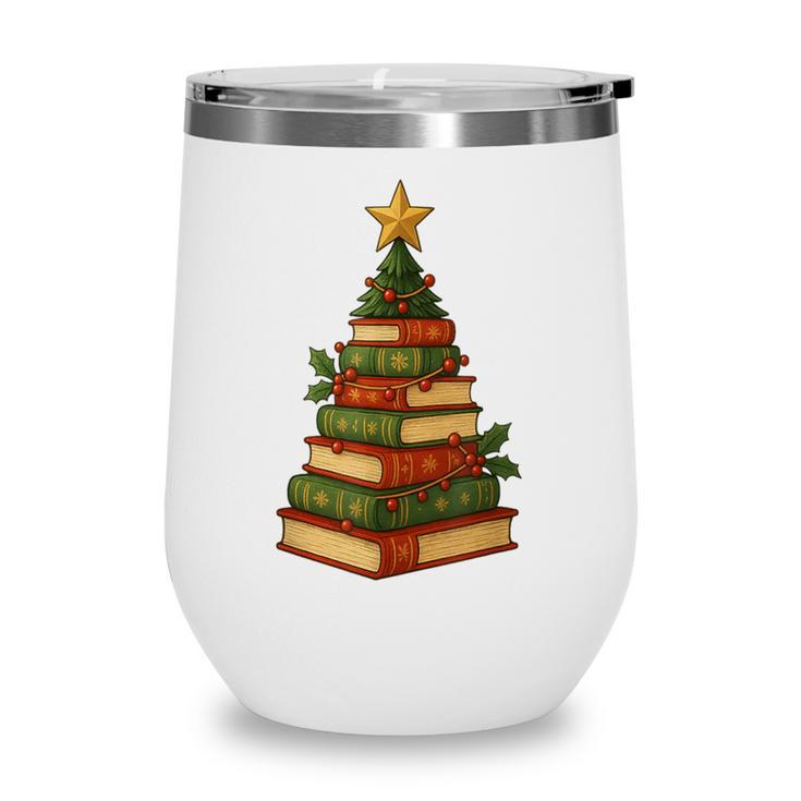 Christmas Book Tree Bookshelf Holiday For Readers Librarians Wine Tumbler