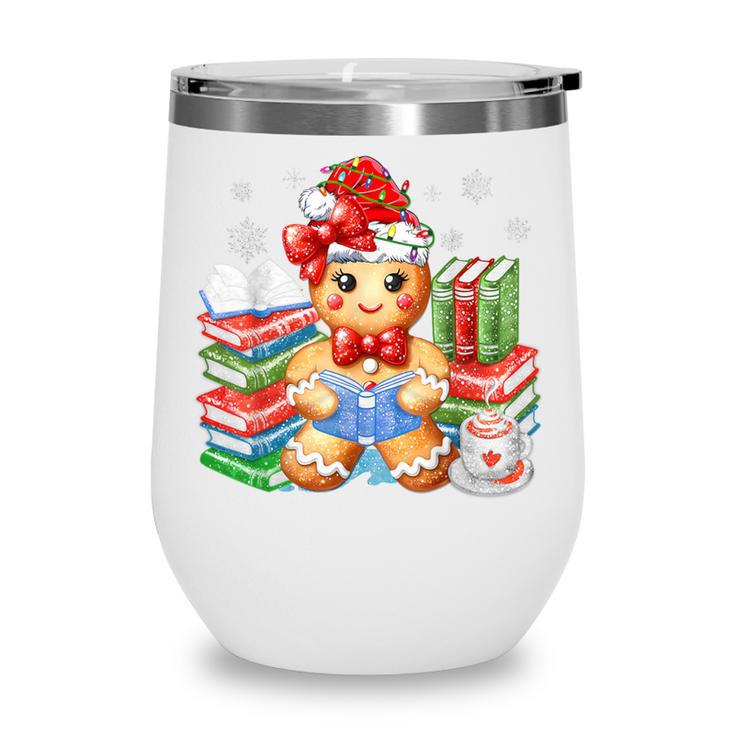 Christmas Gingerbread Man Reading Book Snowflake Teacher Wine Tumbler