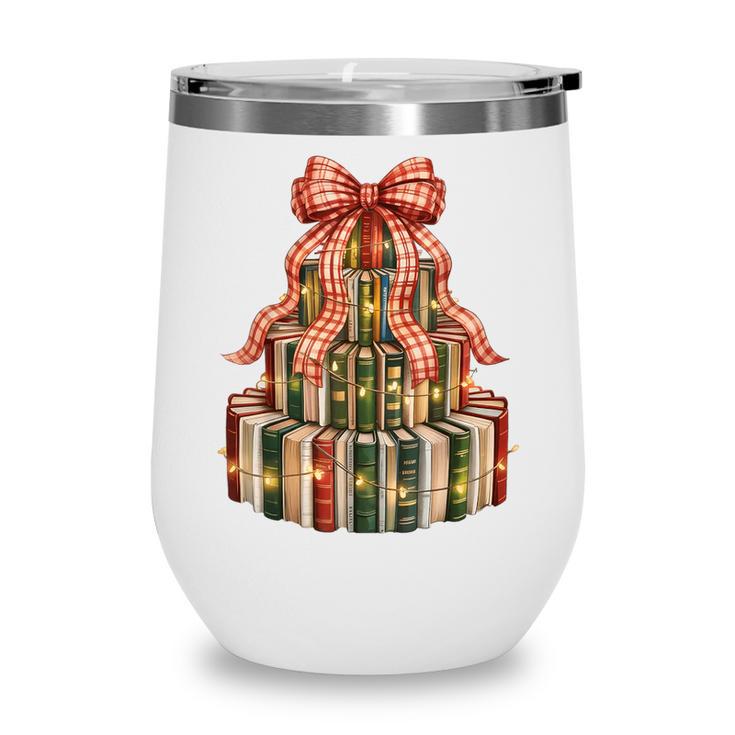 Coquette Christmas Book Tree Xmas Lights Librarian Teacher Wine Tumbler