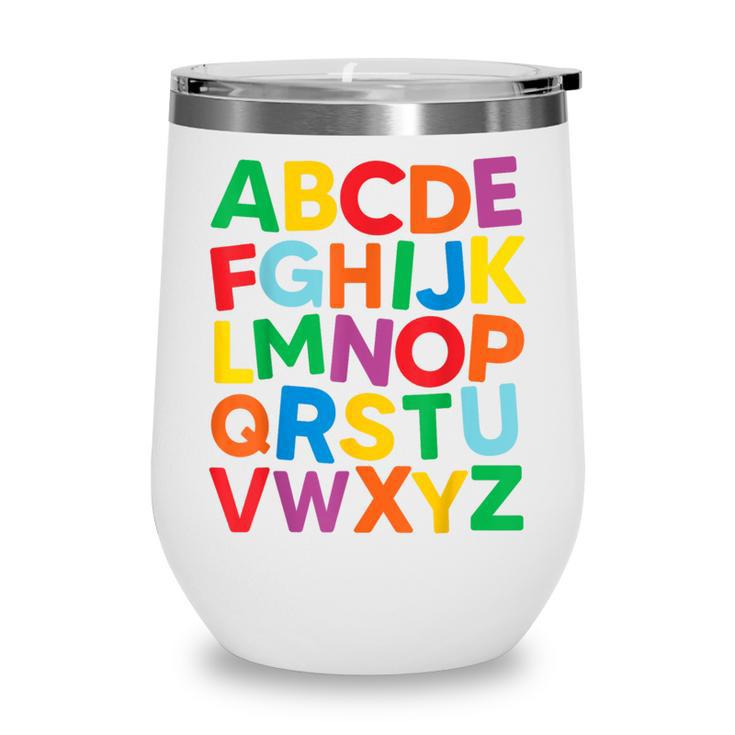 Cute ABCs Shirt Alphabet Colorful Letters Reading Books Kids Wine Tumbler