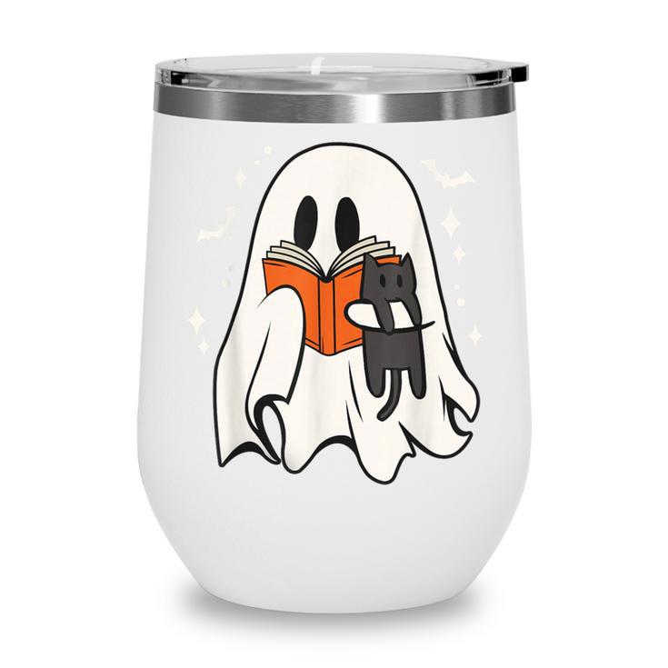 Cute Ghost Reading Book Spooky Season Halloween Costume Kids Wine Tumbler