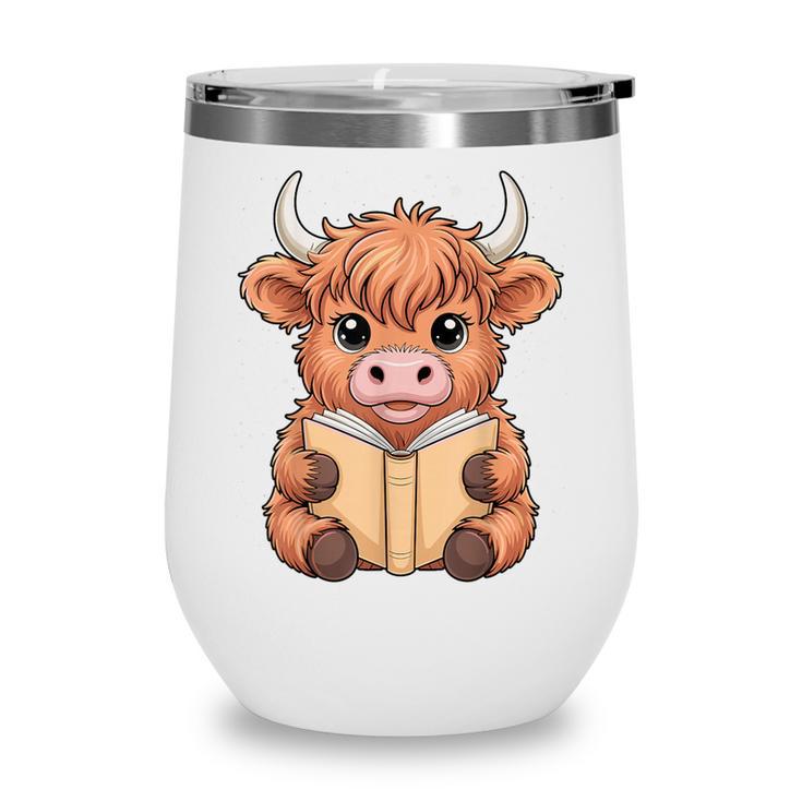 Cute Highland Cow Reading Book Wine Tumbler