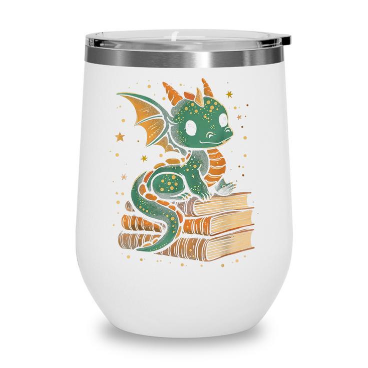Cute Kawaii Dragon Fantasy Book Lover Book Nerd Wine Tumbler
