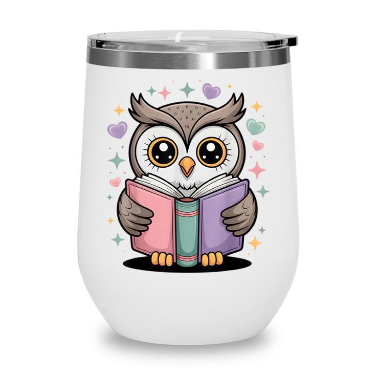 Cute Reading Owl Book Lover Teacher Librarian Bookworm Wine Tumbler