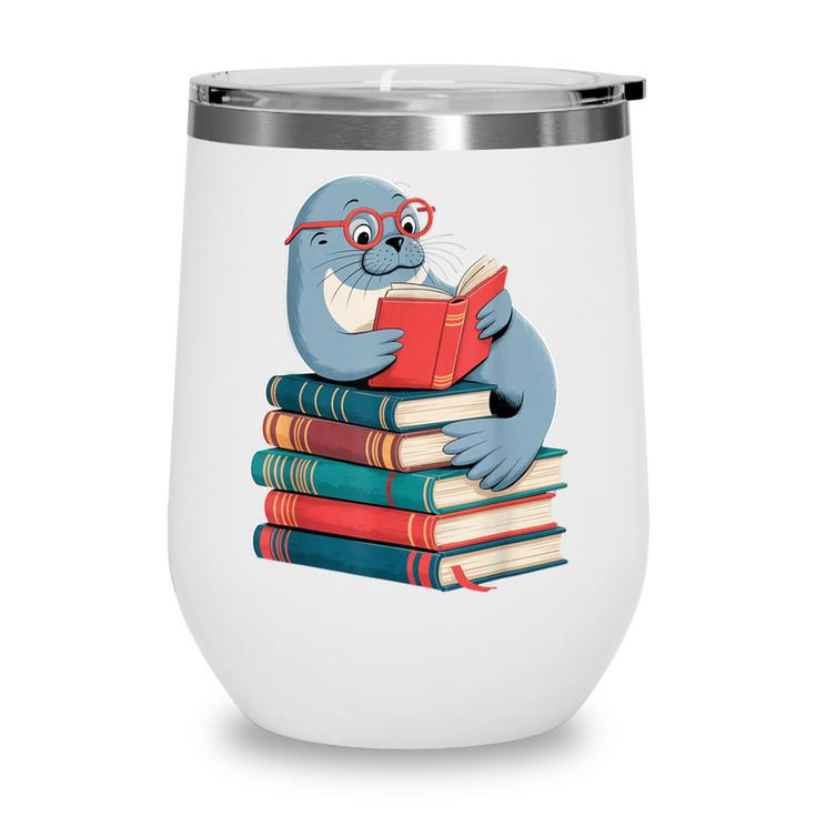Cute Reading Seal On Books Book Lover Wine Tumbler
