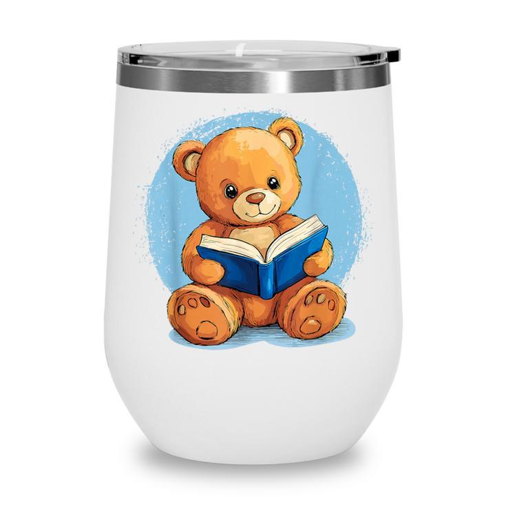 Cute Teddy Bear Reading Book Fun Wine Tumbler