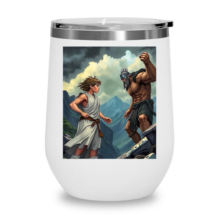 David And Goliath Bible Book Of Samuel King David Comic Wine Tumbler