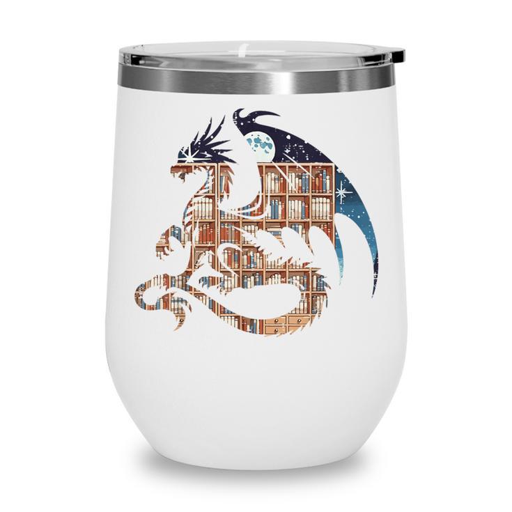 Dragon Silhouette Books Librarian Bookworm Women Men Kids Wine Tumbler