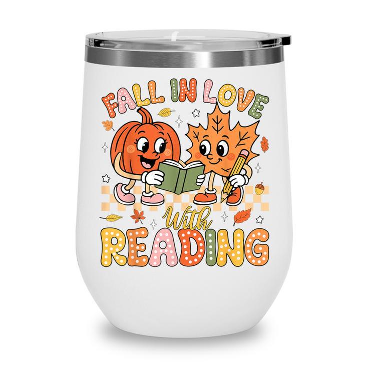 Fall In Love With Reading Autumn Pumpkin Teacher Book Lover Wine Tumbler
