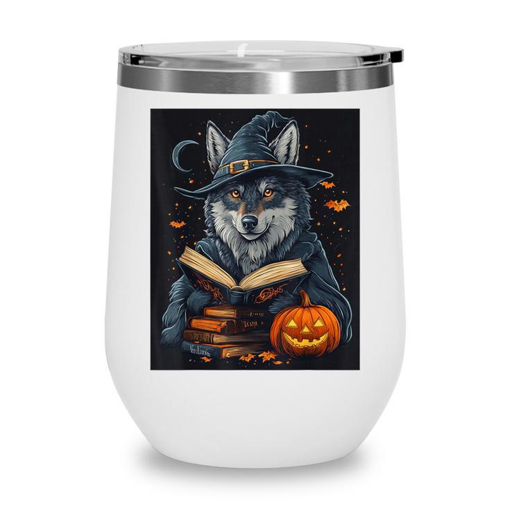 Halloween Girls Boys Cute Wolf Book Pumpkin Kids Halloween Wine Tumbler