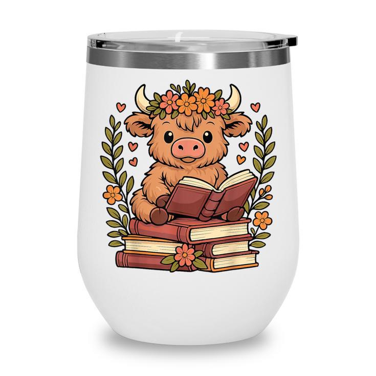Highland Cow Reading Book Graphic Cow With Book Floral Wine Tumbler