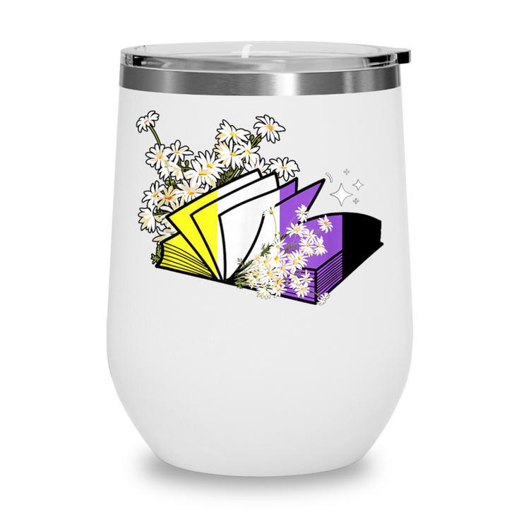 Non-Binary Book Lover Nonbinary Daisy LGBT Reading Pride Wine Tumbler