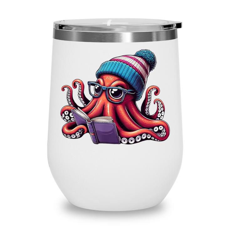 Octopus Reading Book Kraken Book Lover Wine Tumbler