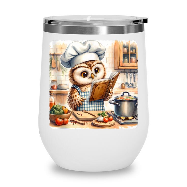 Owl Learning To Cook With Cookbook Chef Apron Stove Cooking Wine Tumbler